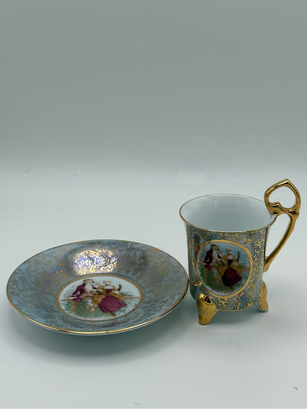 Vintage English Porcelain Blue and Gold Decorative Cup & Saucer Set